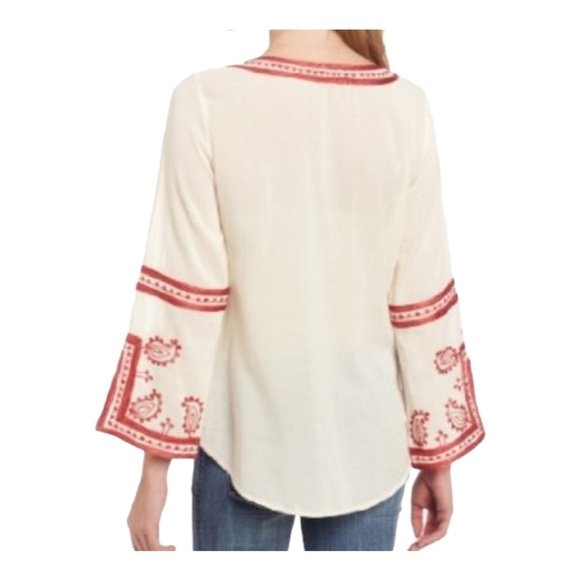 LUCKY BRAND TOPANGA DAYS BOHO White‎ and Red Embroidered Pesant Tunic/Top/Blouse - Picture 2 of 11